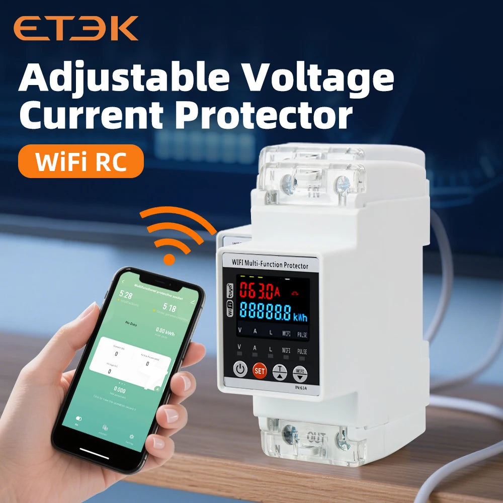 ETEK Leakage Protection Device, Instrument Function, LCD * Intelligent Control Single-phase V/A Over/Under Voltage Protector