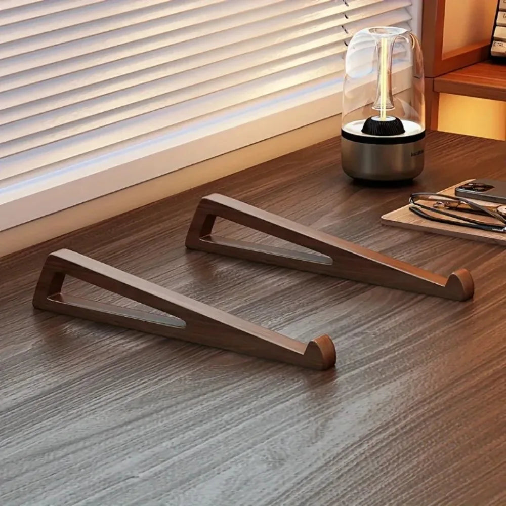 Portable Foldable Wooden Laptop Stand-Ergonomic 12° Adjustable Angle, Cooling Ventilation Triangular Design,Office Accessory