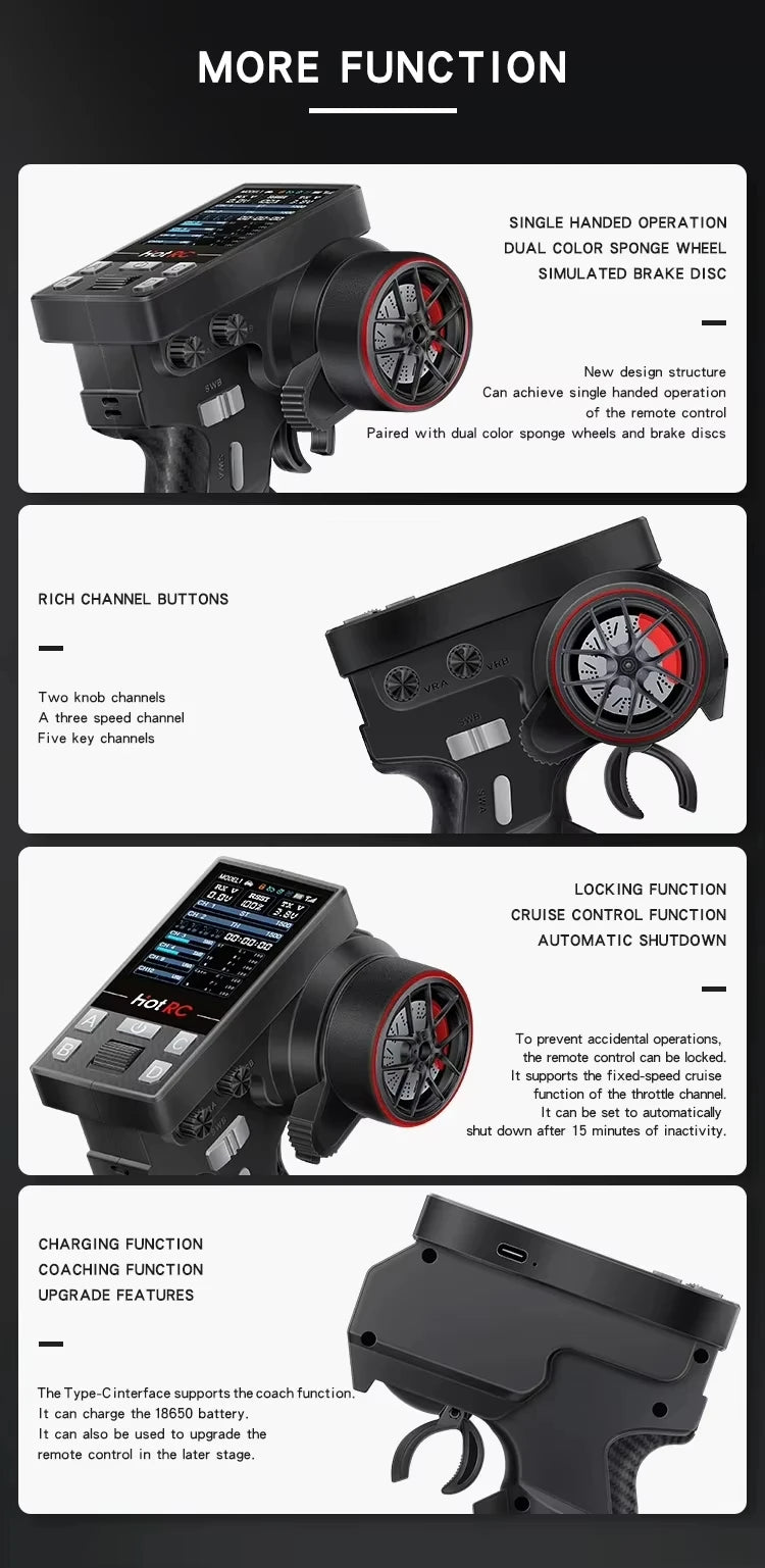 HotRC-Remote Control CT-10B 10-Channels, 2.4GHz Transmitter Controller for Climbing, Drifting Vehicle, RC Cars, Aircraft,