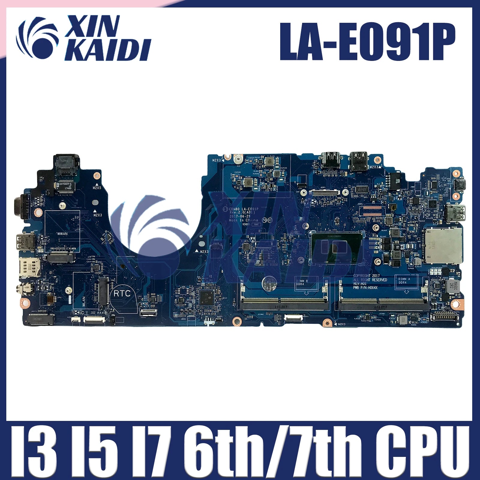 Notebook Mainboard For Dell Latitude 5580 00C098 0V6V32 0M3HDV 0Y2K9C LA-E091P Laptop Motherboard i3 i5 i7 6th 7th Gen CPU