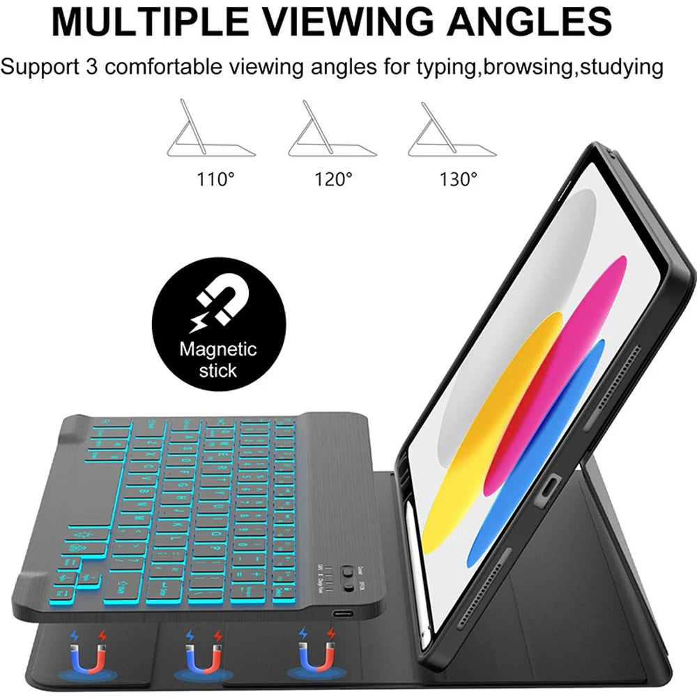 Keyboard Case for iPad (A16) 11th/10th Generation,Detachable Wireless Keyboard,Stand Folio Keyboard Cover with Pencil Holder