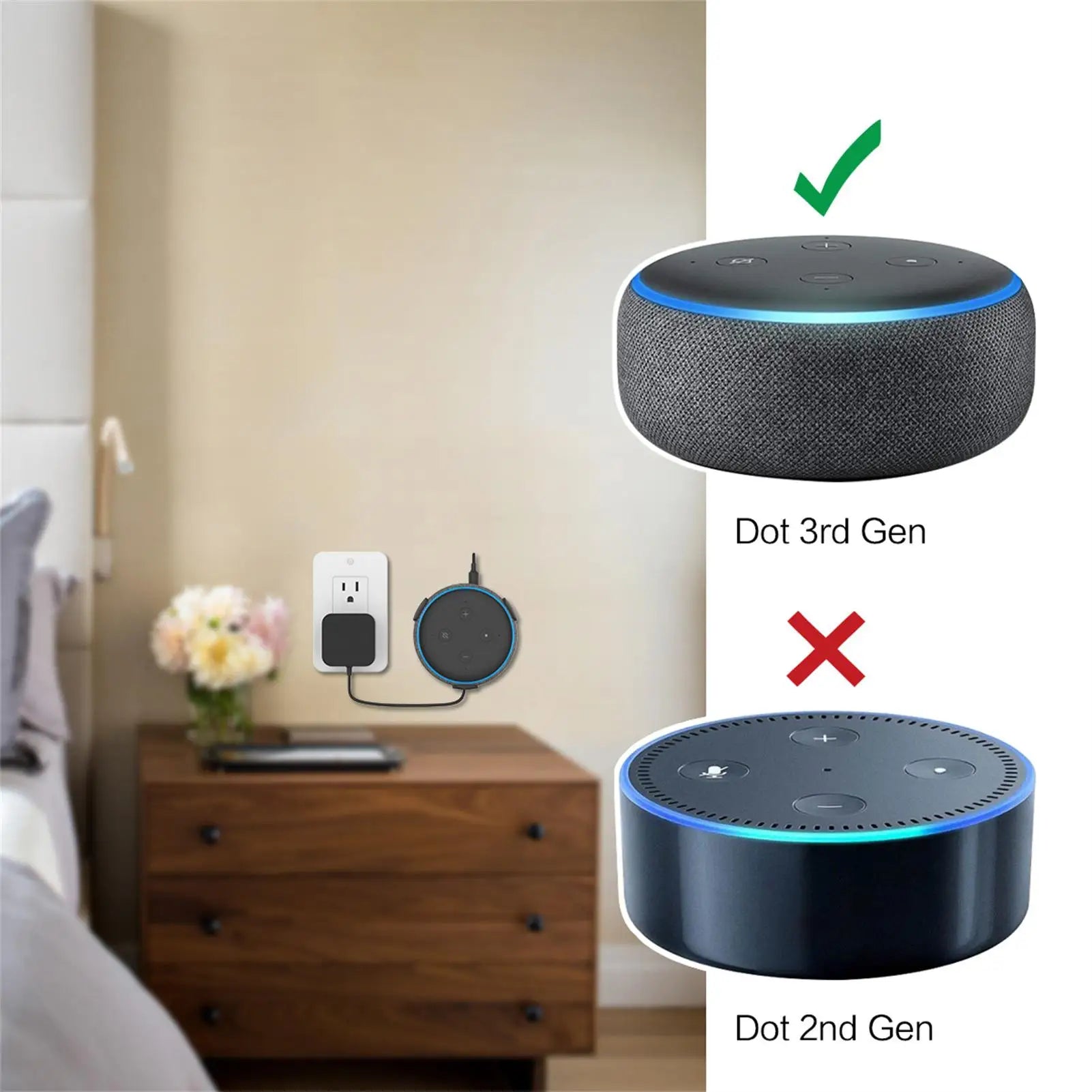 Built In Cable Holder Echo Dot Wall Mount Holder With Smart Speaker Management Space-Saving Accessories For Dot 3rd Gen
