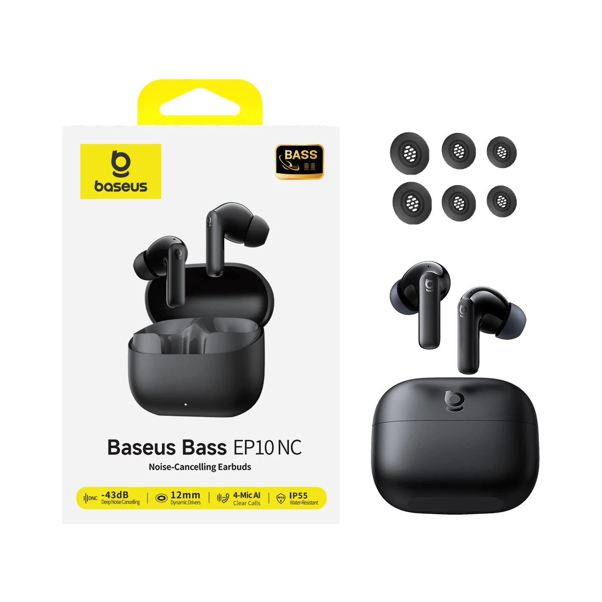 Baseus EP10 NC -43dB Noise Cancelling ANC True Wireless Earbuds Bluetooth 6.0 In-Ear Wireless Earphones 4-Mics for Office Home