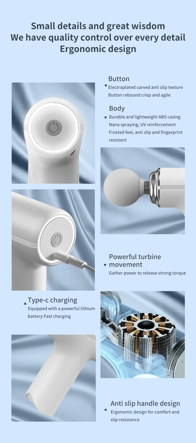HOMEFISH  Portable Electric Massage Gun  with 4 Interchangeable Heads & LED Light for Full Body Relaxation Electric Massage Gun