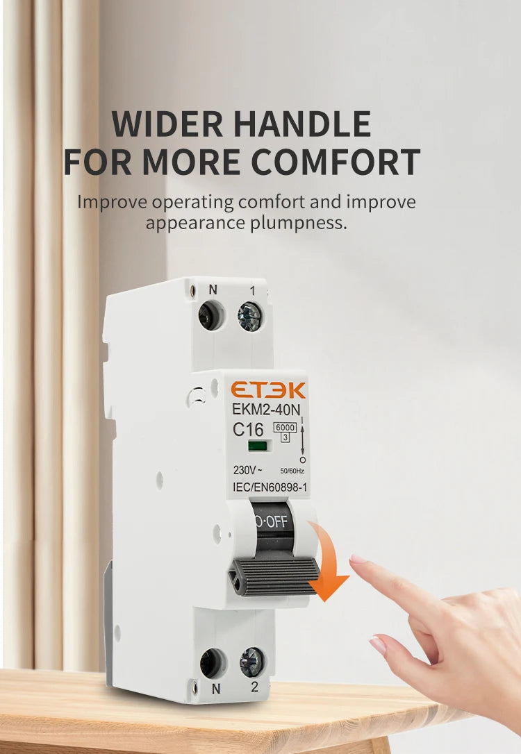 ETEK Din rail mounted miniature household air circuit breaker MCB 30mA C curve 10A 16A 20A 25A 32A 1P+N Mini circuit breaker EKM