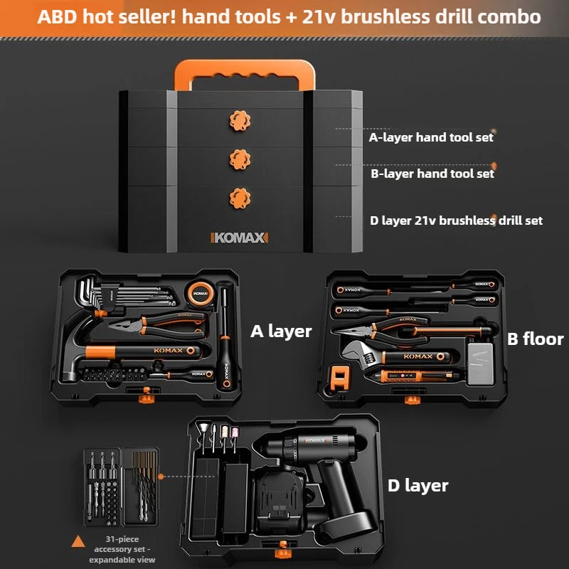 Handworking Powerful Tool Set Hardware DIY Power Toolkit Multi-purpose Electrician Maintenance Tools Case Electric Drill Toolbox