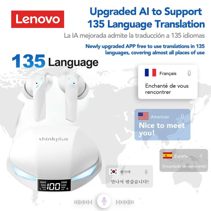 Lenovo XT53 AI Translation Earbuds Wireless Bluetooth 5.4 HD Voice Calls Noise Reduction Earphones Real-time Translation Headset