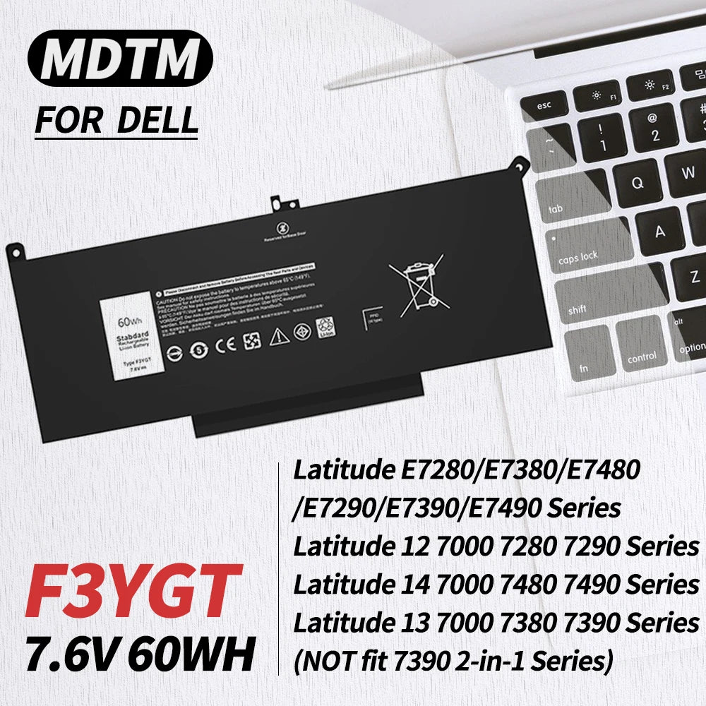 F3YGT Latitude 7480 Battery 7490 Battery 60WH for Dell Latitude 12 7000 7280 7290/13 7000 7380 7390 P29S002/14 7000 7480 7490