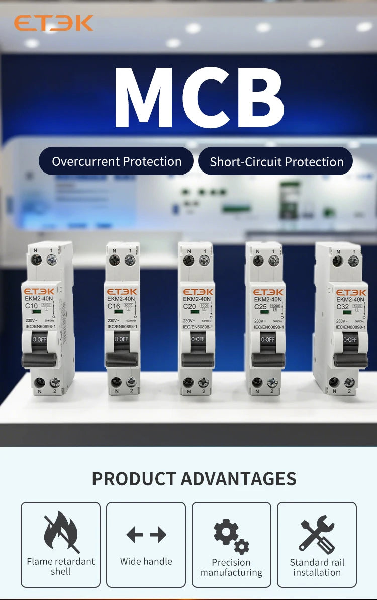 ETEK Din rail mounted miniature household air circuit breaker MCB 30mA C curve 10A 16A 20A 25A 32A 1P+N Mini circuit breaker EKM