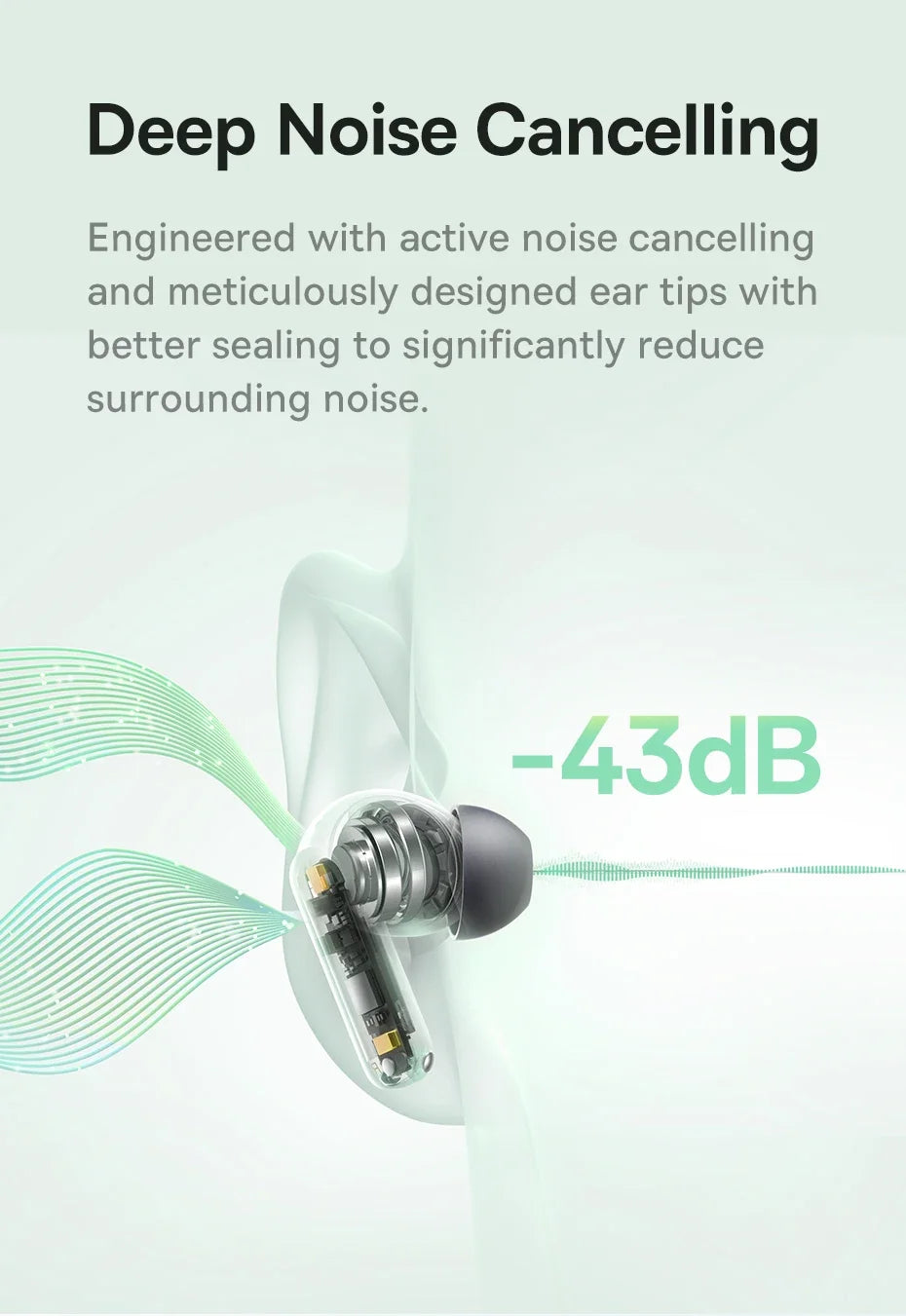 Baseus EP10 NC -43dB Noise Cancelling ANC True Wireless Earbuds Bluetooth 6.0 In-Ear Wireless Earphones 4-Mics for Office Home