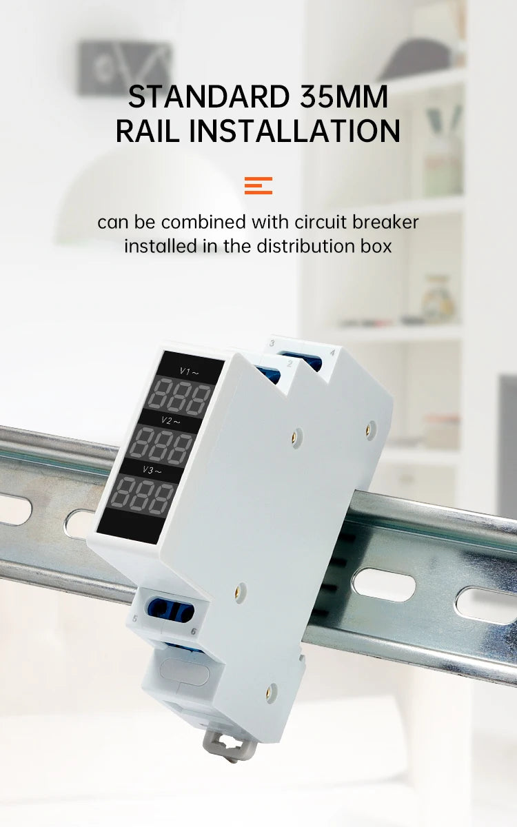 ETEK Modular Three Phase Voltage Meter Ac 220v 230v 380v 80-500V Din Rail Voltage Meter Indicator LED Display Detector EKMV3