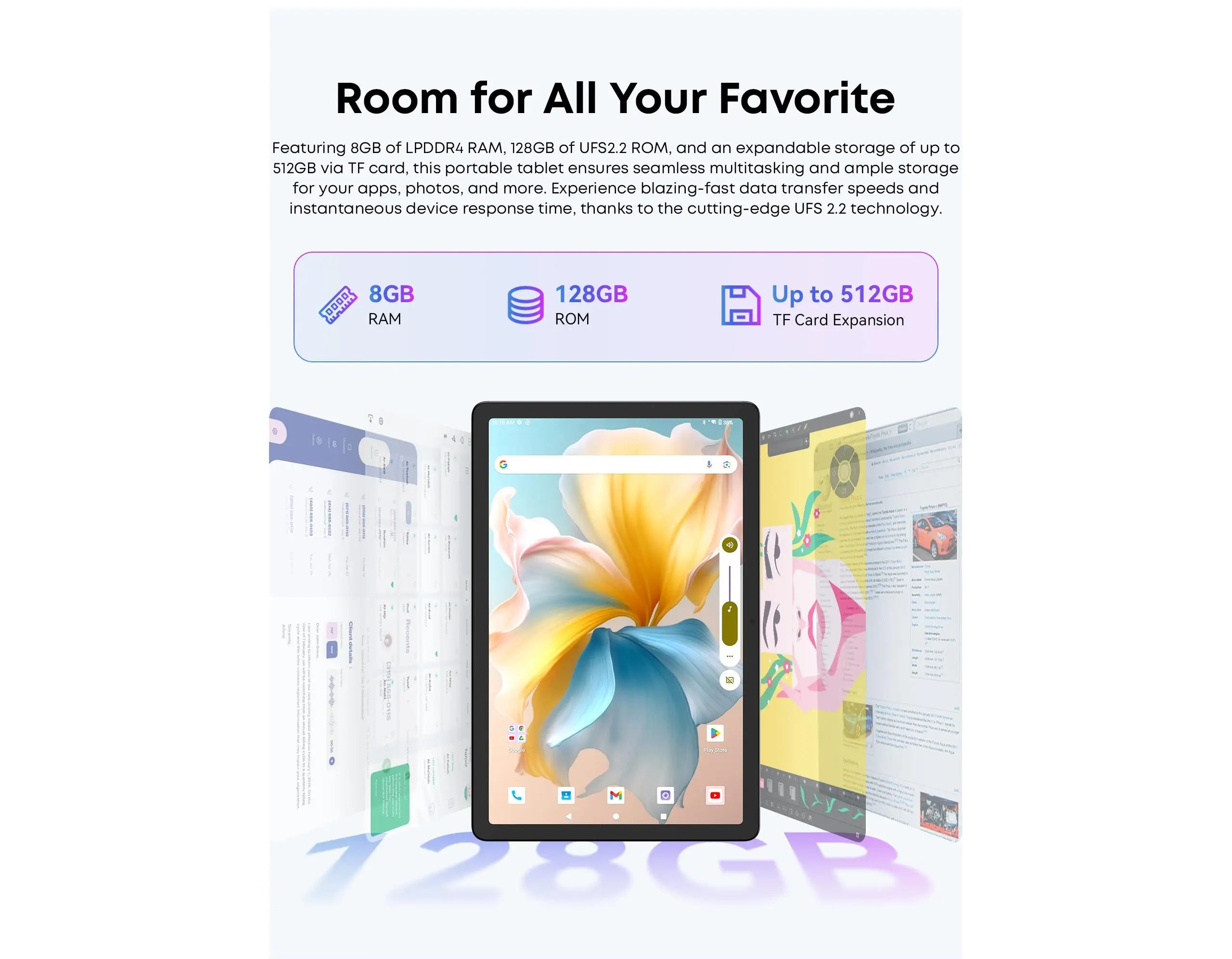 CHUWI Tablet AuPad Android 14 Tablets 10.95" FHD+2K Display Snapdragon 685 8GB RAM 128GB ROM 13MP AF Rear 7000mAh 18W 4G LTE Tab