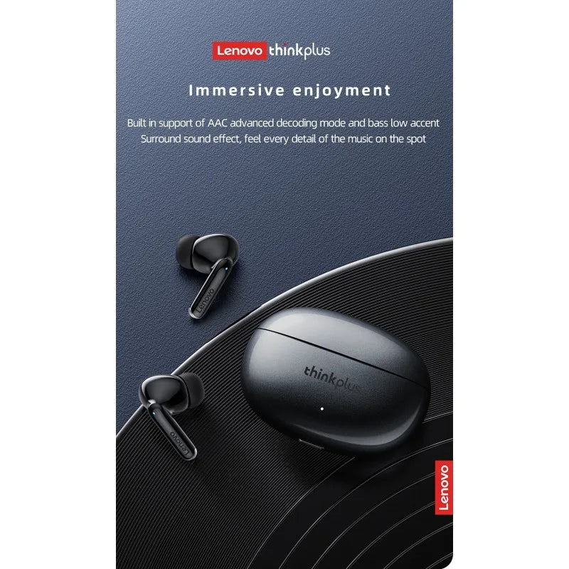 Lenovo Thinkplus XT88 True Wireless Earbuds Bluetooth 5.3, Low Latency Stereo Headphones with 12H Playtime, Metal Diaphragm