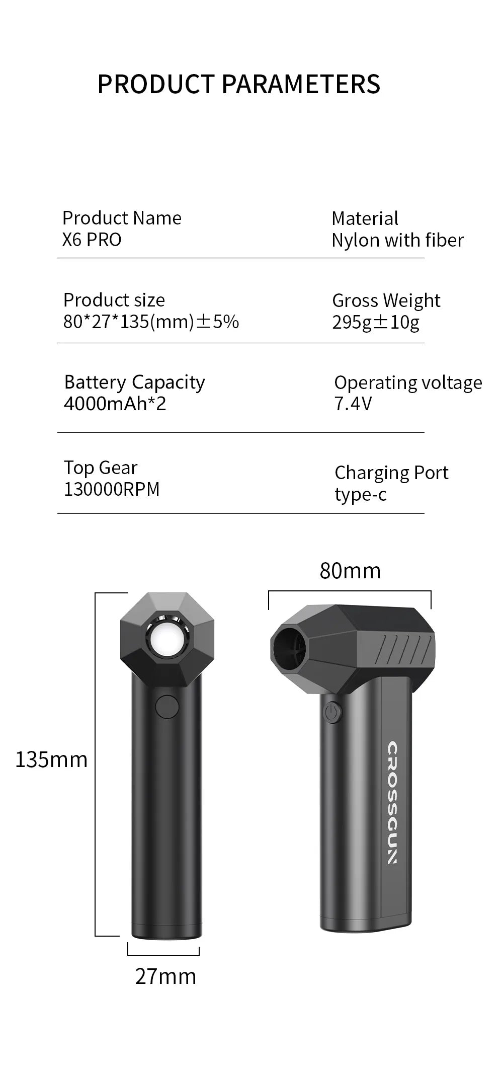 CROSSGUN New Jet Fan Strong Portable Power Handheld Dust Elimination Computer Hurricane Storm Source Turbo Jetfan LED X6 Pro