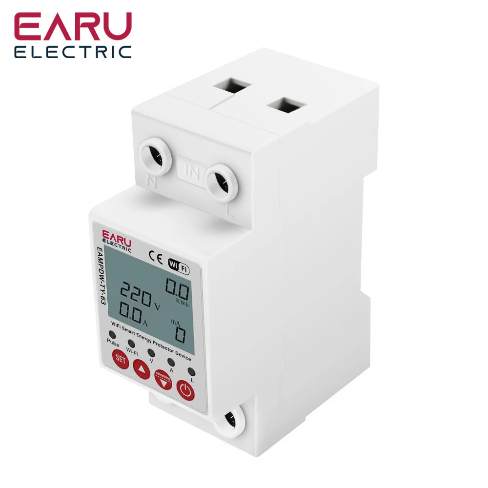 Tuya WiFi Smart Energy Meter Power kWh Meter Earth Leakage Over Under Voltage Protector Time Relay Device Switch Circuit Breaker