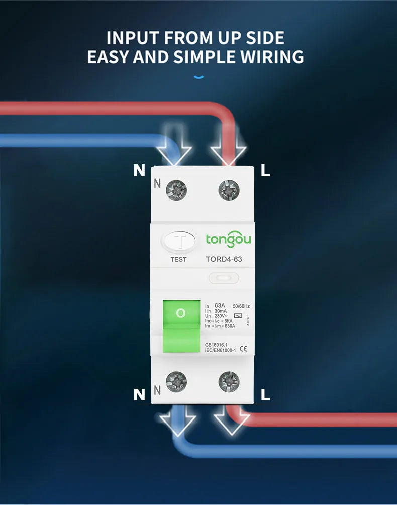 AC Type RCCB Electromagnetic Residual Current Circuit Breaker AC ELCB 2 Pole 16A 25A 40A 63A RCD 30mA TONGOU