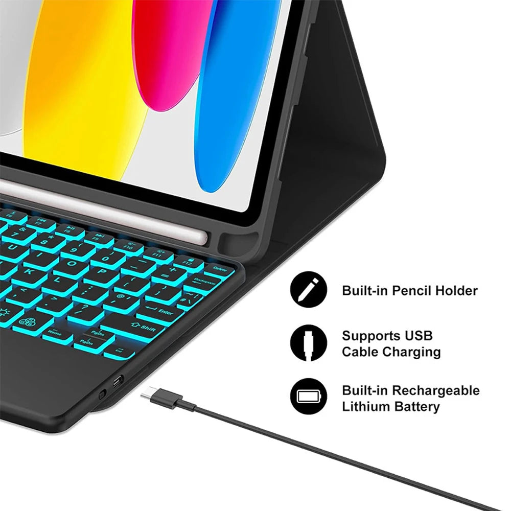 Keyboard Case for iPad (A16) 11th/10th Generation,Detachable Wireless Keyboard,Stand Folio Keyboard Cover with Pencil Holder