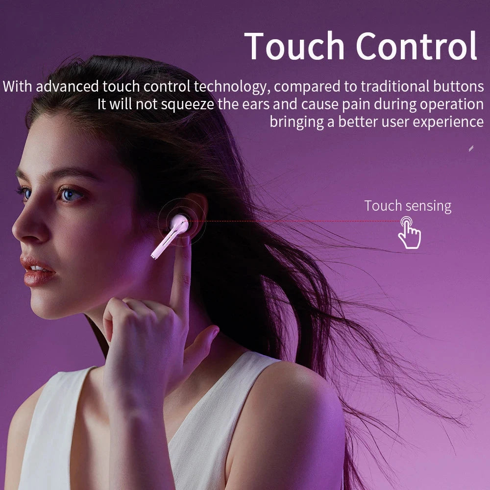 J18 TWS Wireless Earbuds, 5.3 Bluetooth Headphones Long Playtime, Noise Cancelling Voice Call, for Gaming, Business & Sports