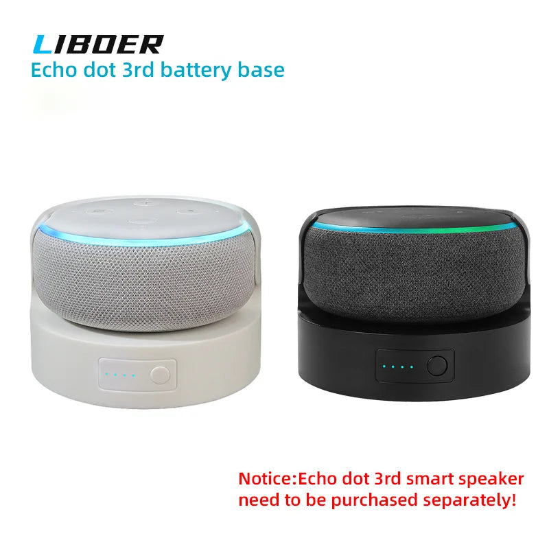 Battery Base for Echo Dot 3 Rechargeable Portable Base for Alexa Speaker Large Capacity 5200mAh/10400mAh Pure Color Black/White