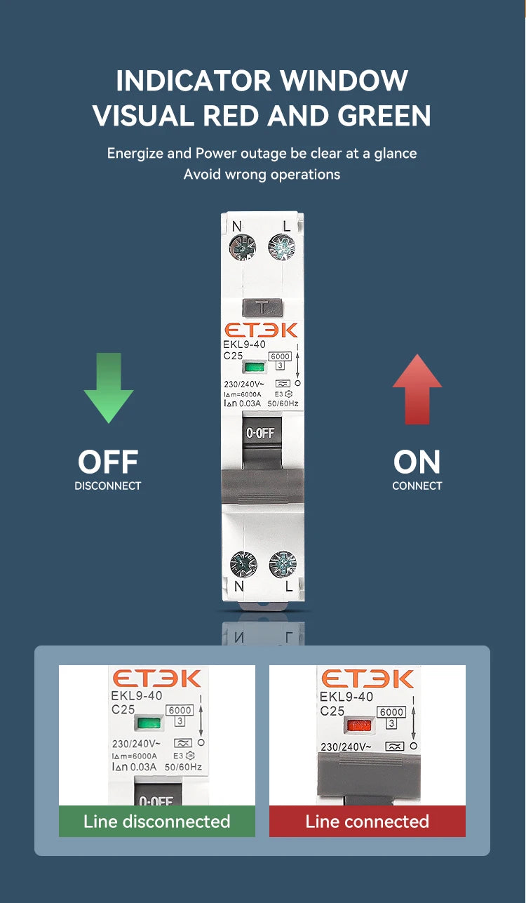 ETEK 6KA 1P+N 2P 10A 16A Curve B 30mA RCBO Type A Intrinsic Safety Residual Current Automatic Circuit Breaker  EKL9-40