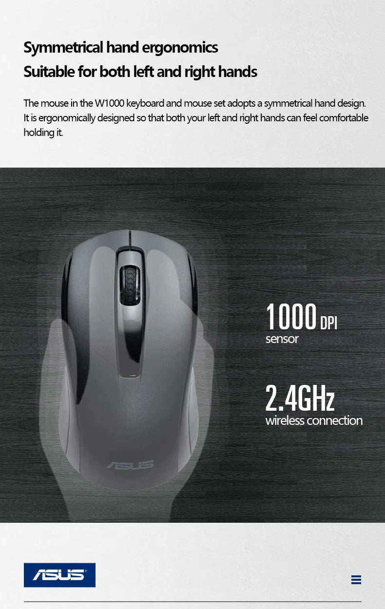 ASUS W1000 Wireless Keyboard Set Lightweight Unisex Office Home Ergonomic Keyboard