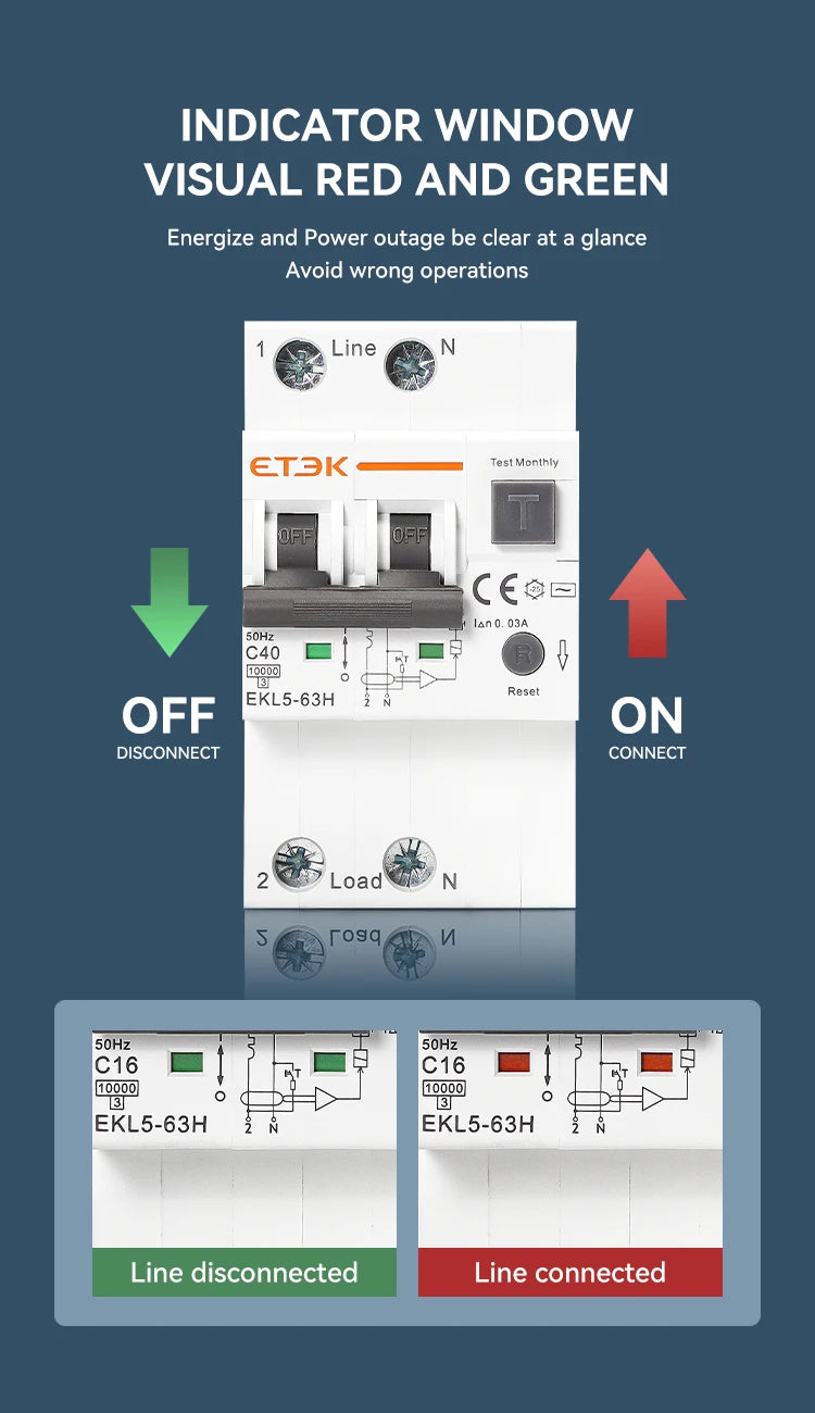 ETEK B Type 230V 1P+N 3P+N  Residual Current Circuit Breaker With Over And Short Current  Leakage Protection C curve RCBO EKL5