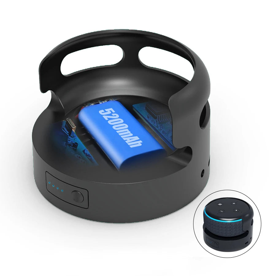Battery Base for Echo Dot 3 Rechargeable Portable Base for Alexa Speaker Large Capacity 5200mAh/10400mAh Pure Color Black/White