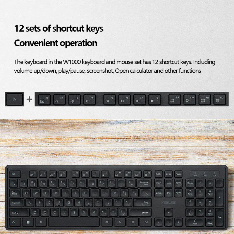 ASUS W1000 Wireless Keyboard Set Lightweight Unisex Office Home Ergonomic Keyboard