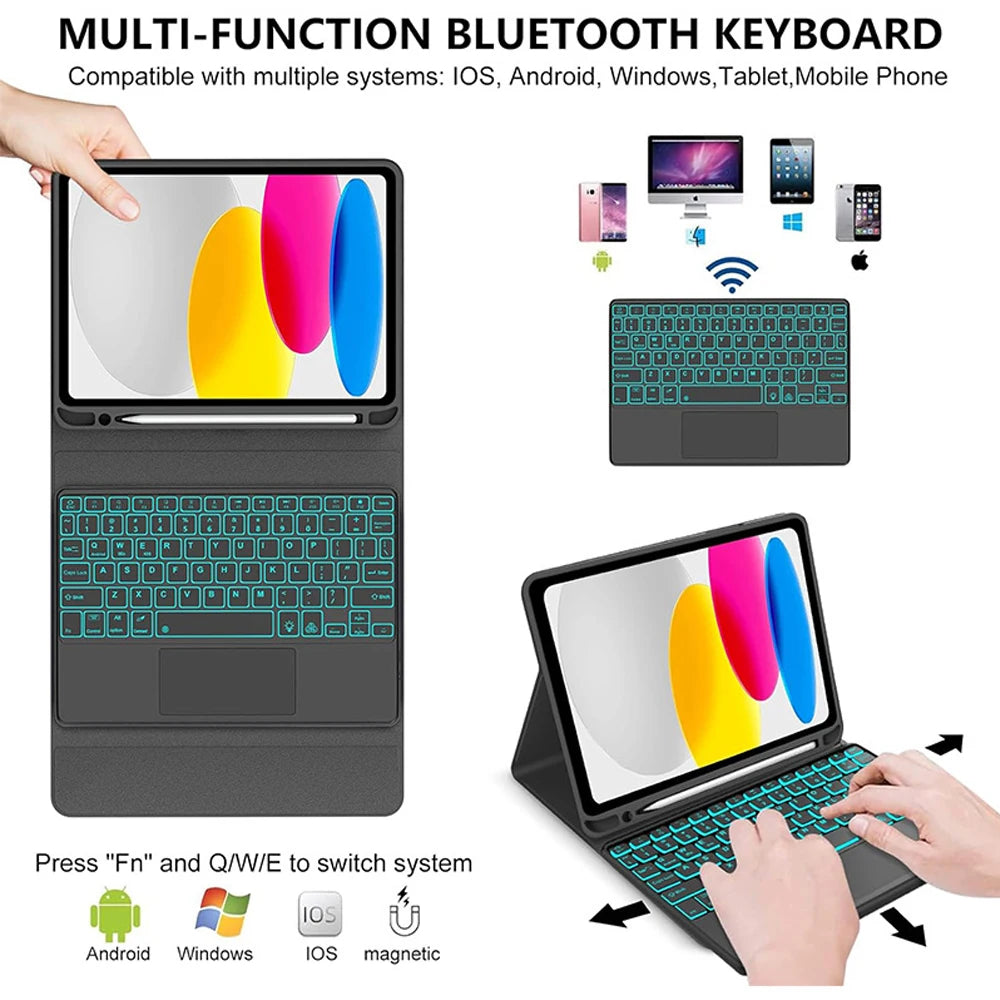 Keyboard Case for iPad (A16) 11th/10th Generation,Detachable Wireless Keyboard,Stand Folio Keyboard Cover with Pencil Holder