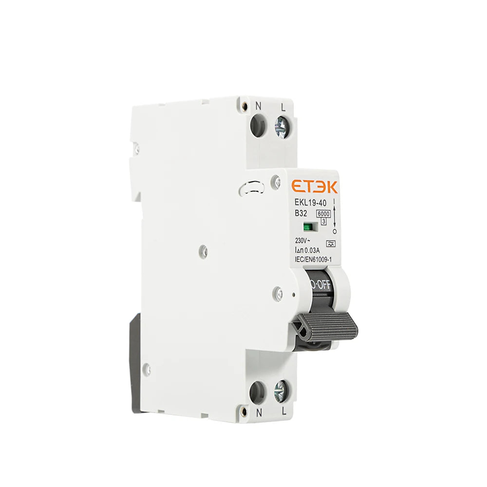 ETEK  A Type RCBO 2Pole 18mm Residual Automatic Circuit Breaker DPN With Over Current Leakage Protection 30mA EKL19