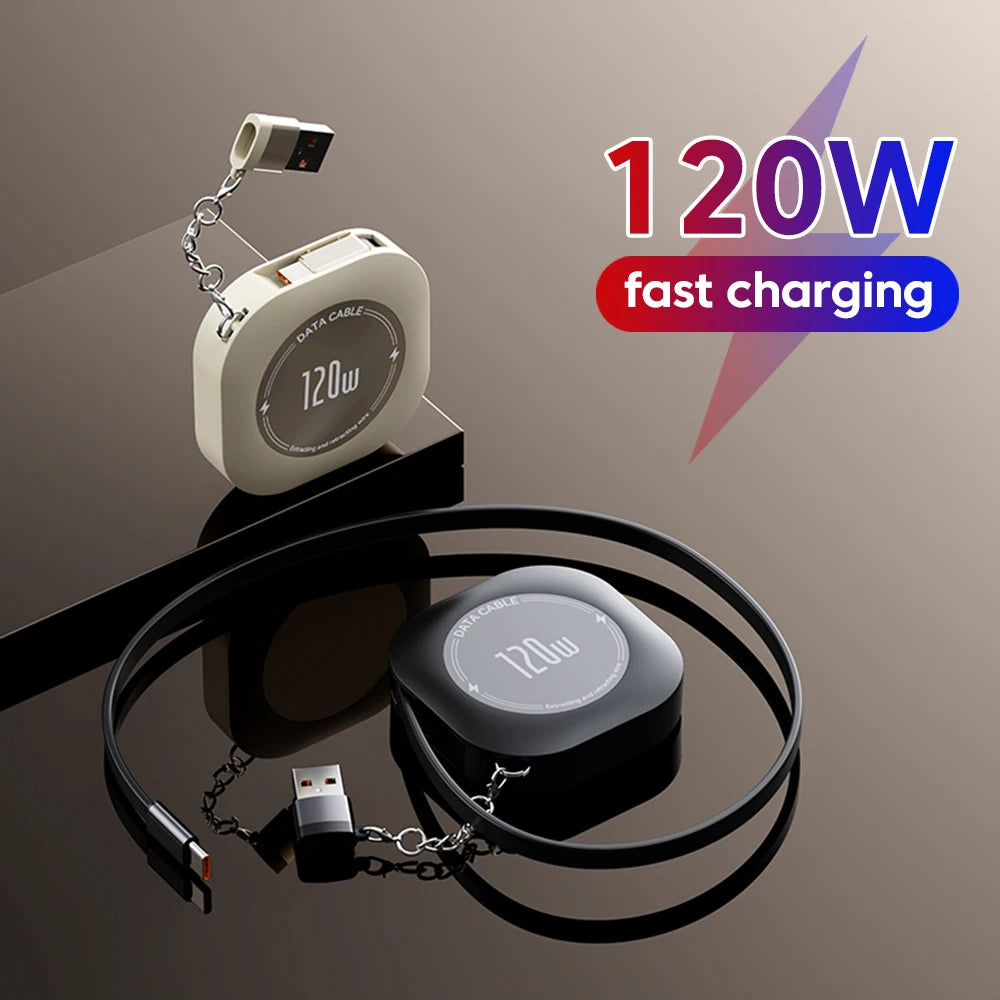 Elough 120W USB C To USB C Retractable Charging Cable With Type C Female To USB ios Male Adapter For iPhone 16 Xiaomi Data Cord