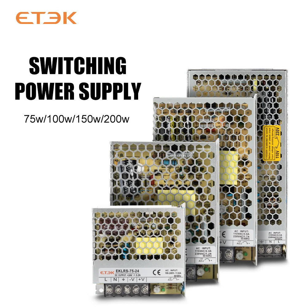 ETEK Lighting Transformer AC110V-220V to DC 24V Power Supply Adapter 75W 100W 150W 200W  For LED Strips EKLRS