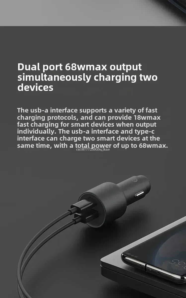 Xiaomi (MI) Car Charger Fast Charging Version 1A1C 100W Smart Car Charger Car Mobile Phone Charger Mobile Phone Car Charger