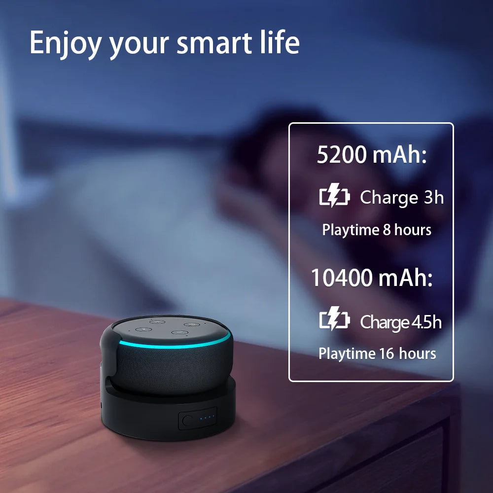 Battery Base for Echo Dot 3 Rechargeable Portable Base for Alexa Speaker Large Capacity 5200mAh/10400mAh Pure Color Black/White