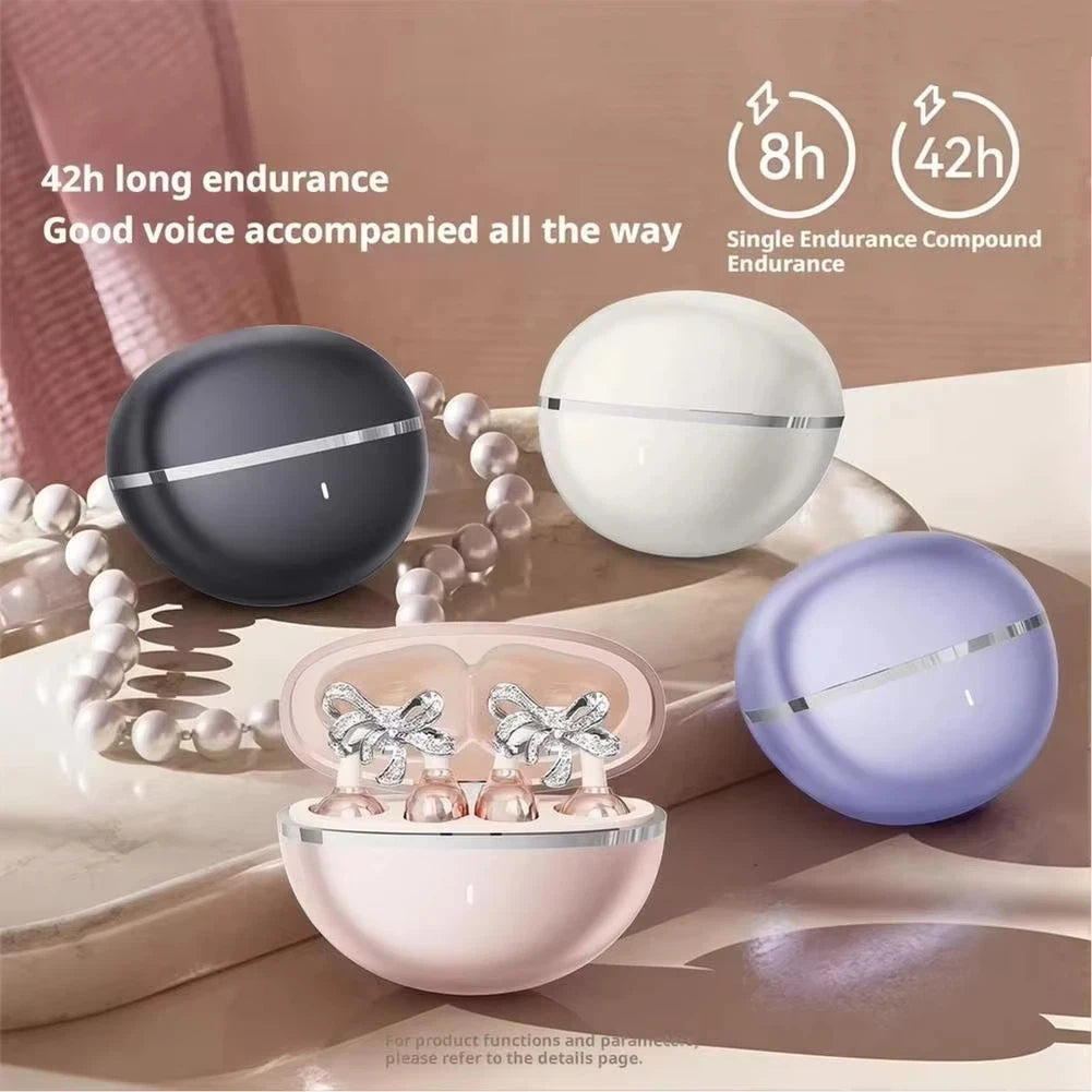 Lenovo Clip-on Earbuds Wireless Bluetooth For Sports Fitness Open Ear Headphones with Detachable Crystal Bowknot Earrings NEW