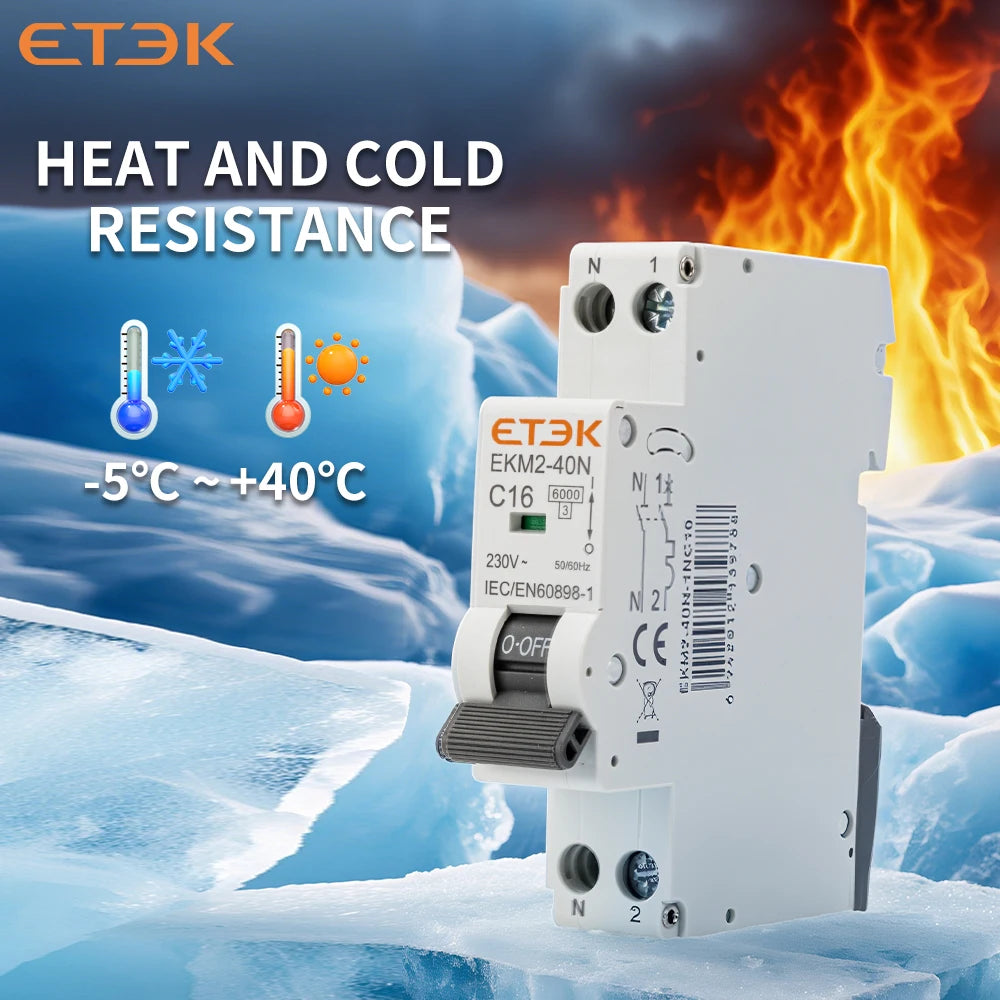 ETEK Din rail mounted miniature household air circuit breaker MCB 30mA C curve 10A 16A 20A 25A 32A 1P+N Mini circuit breaker EKM