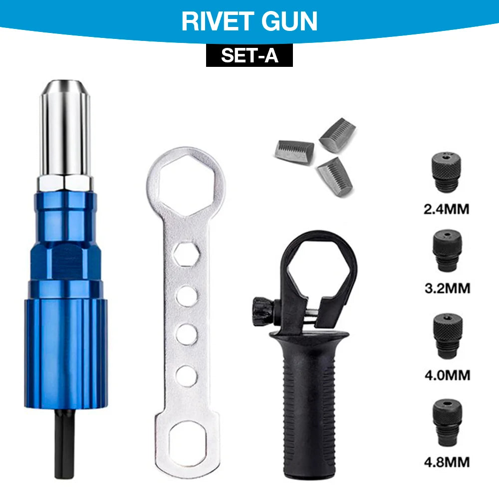 Electric Rivet Gun 2.4mm-4.8mm Portable Rivet Nut Gun Drill Adapter Home Plug-in Riveting Tool Wireless Rivet Nail Bit Tools Kit