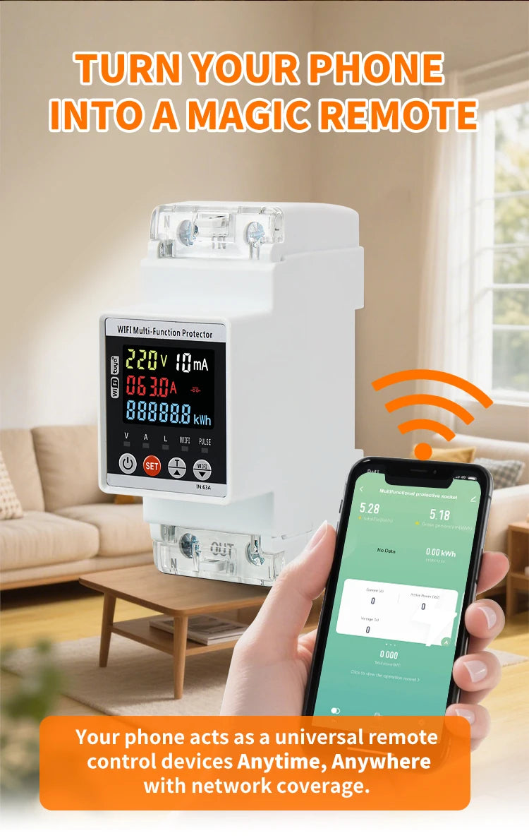 ETEK Smart Kwh Metering Circuit Breaker Adjustable 2P 63A 110V 220V with voltage Current and leakage protection Meter EKVAPS