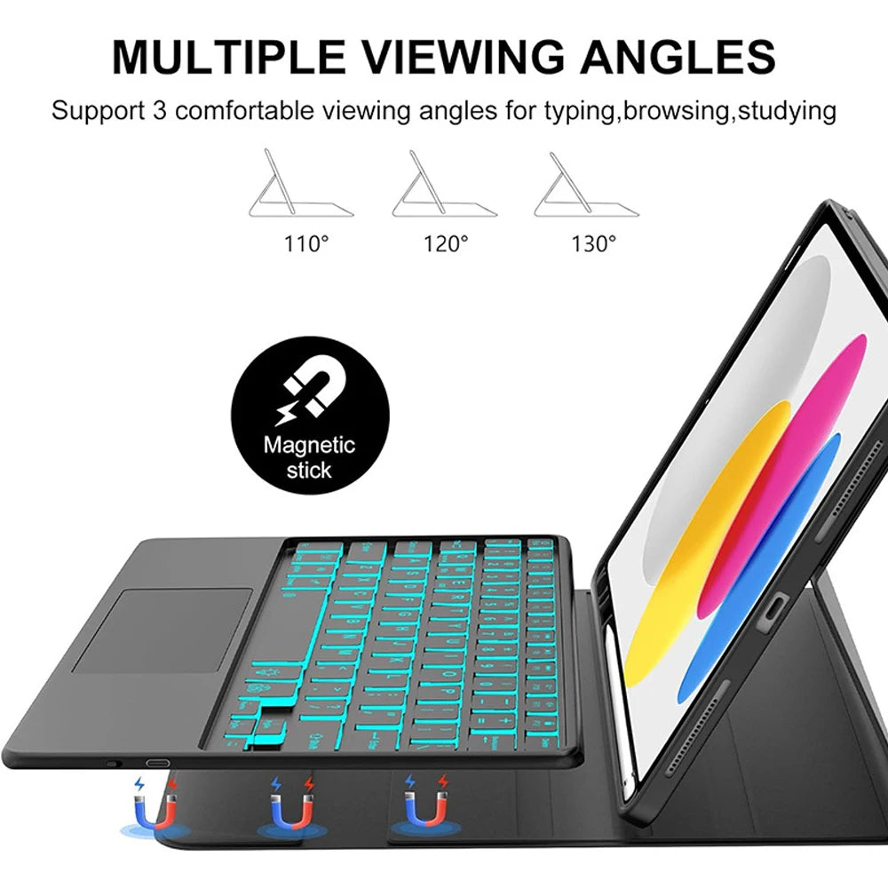 Keyboard Case for iPad (A16) 11th/10th Generation,Detachable Wireless Keyboard,Stand Folio Keyboard Cover with Pencil Holder