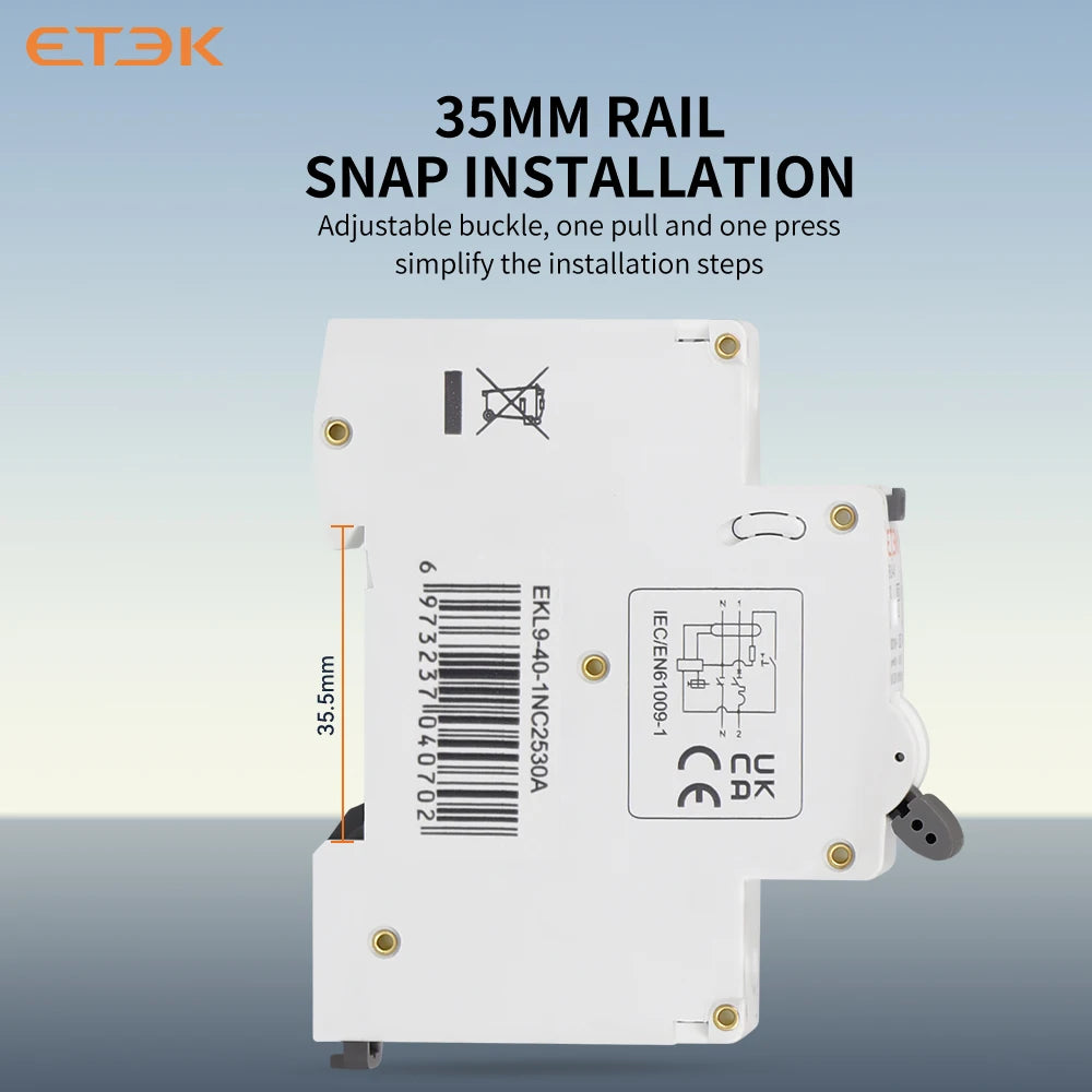 ETEK 6KA 1P+N 2P 10A 16A Curve B 30mA RCBO Type A Intrinsic Safety Residual Current Automatic Circuit Breaker  EKL9-40