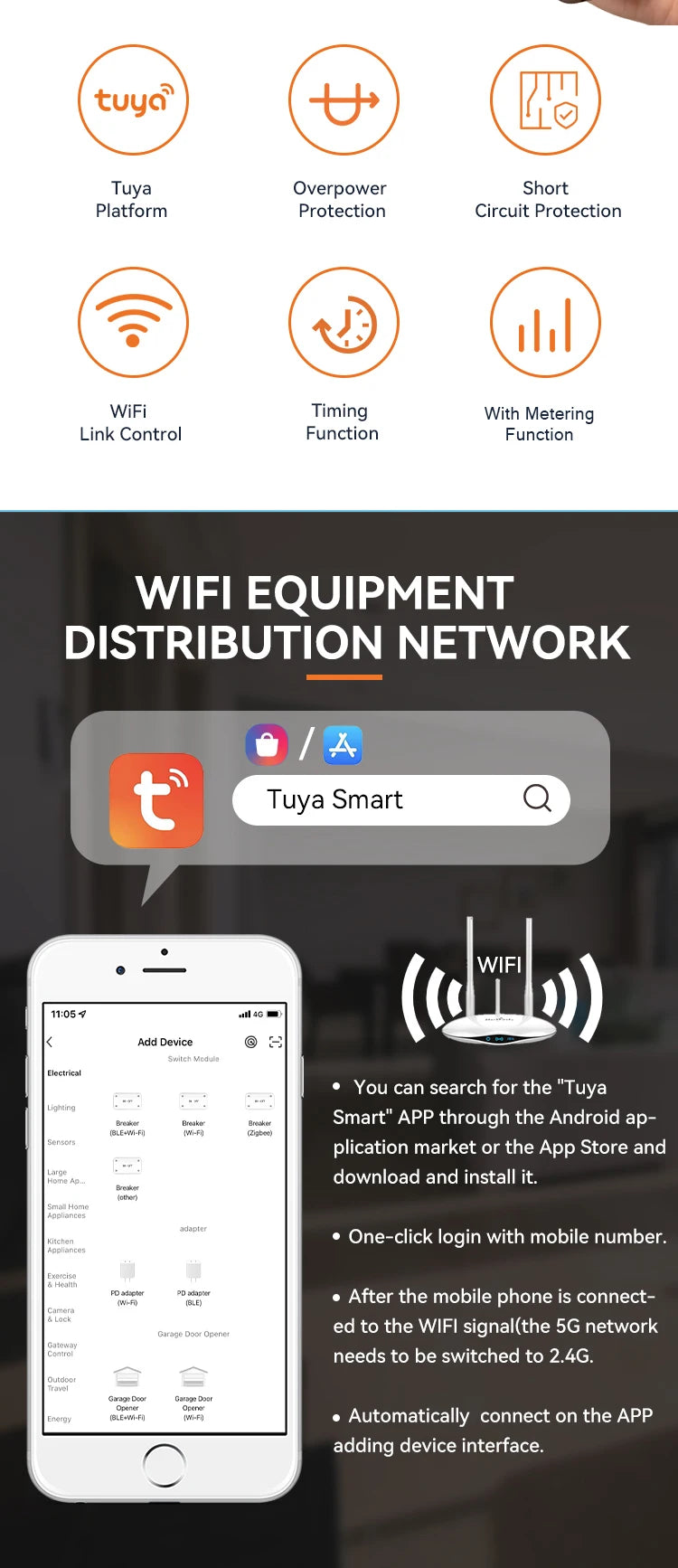 ETEK Tuya WIFI Smart Circuit Breaker MCB Smart Life Remote Control Short Circuit Protection Timed 2P 16A 25A 32A 40A 63A EKR3