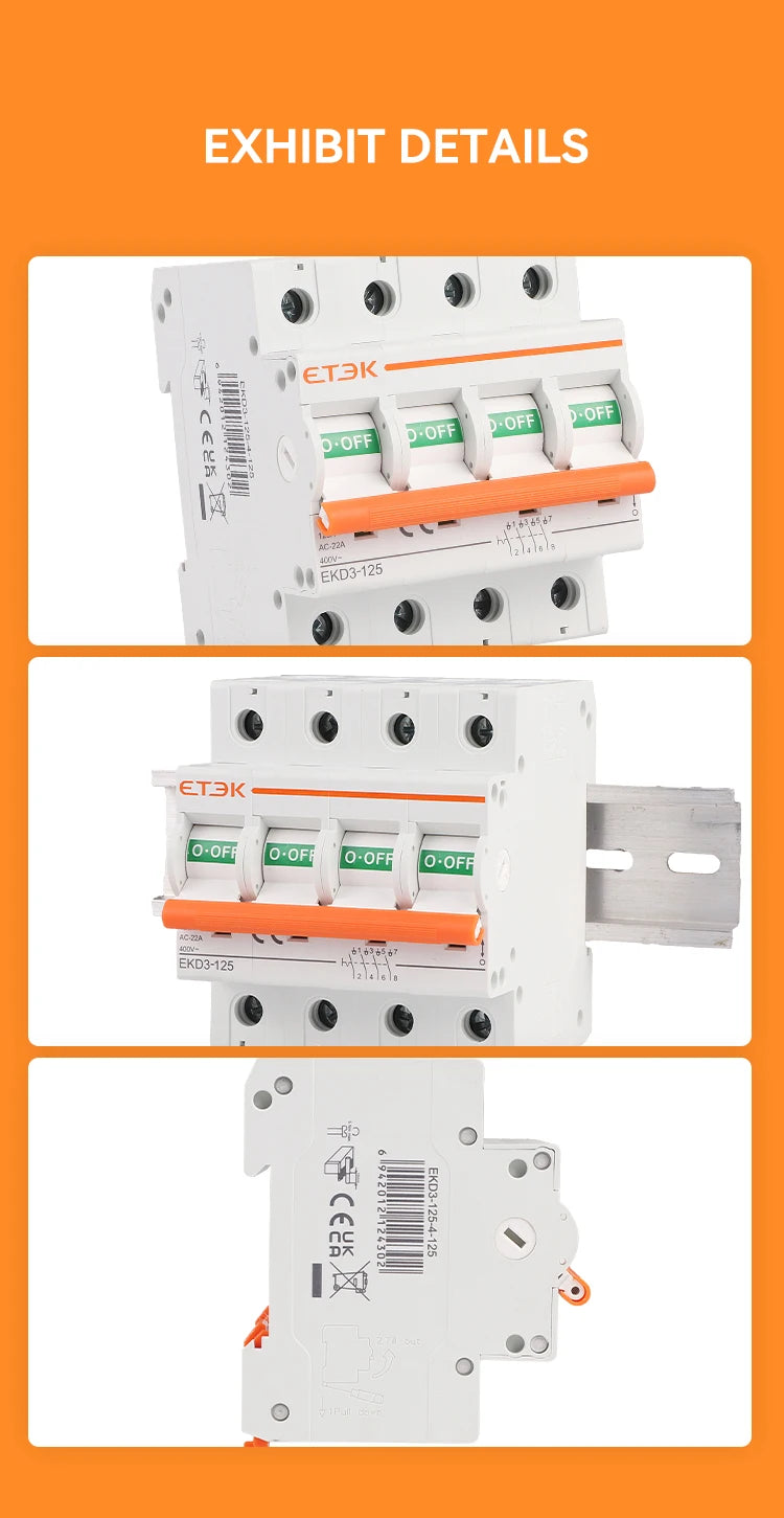 ETEK  Isolater Switch AC 125A Low Voltage 50Hz 1,2,3,4 pole 240/415V High Current Electrical Isolation Switch EKD3