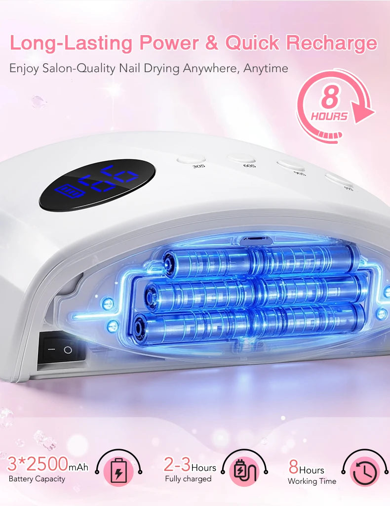 Rechargeable UV LED Nail Lamp 66W Lamp for Manicure with LCD Screen 4 Timer Settings Nail Art Manicure Tools for Home and Salon