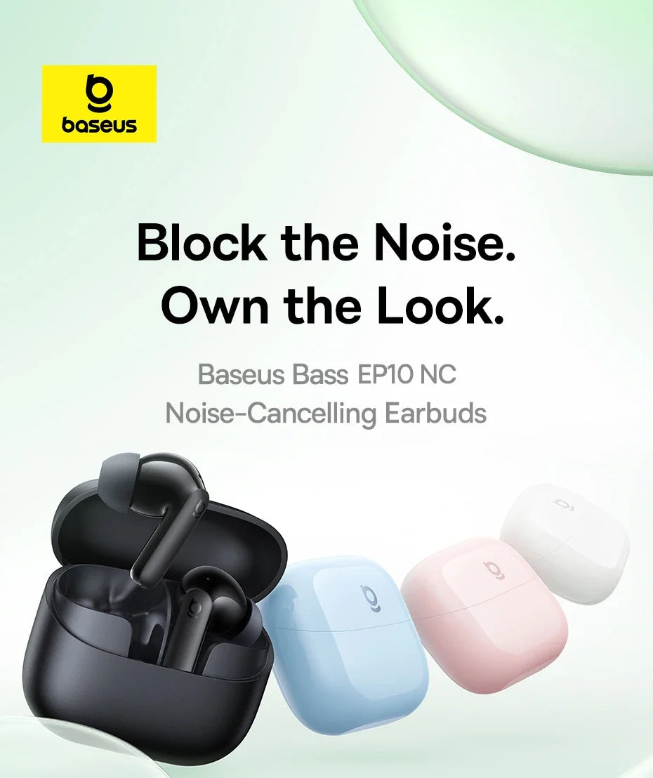 Baseus EP10 NC -43dB Noise Cancelling ANC True Wireless Earbuds Bluetooth 6.0 In-Ear Wireless Earphones 4-Mics for Office Home