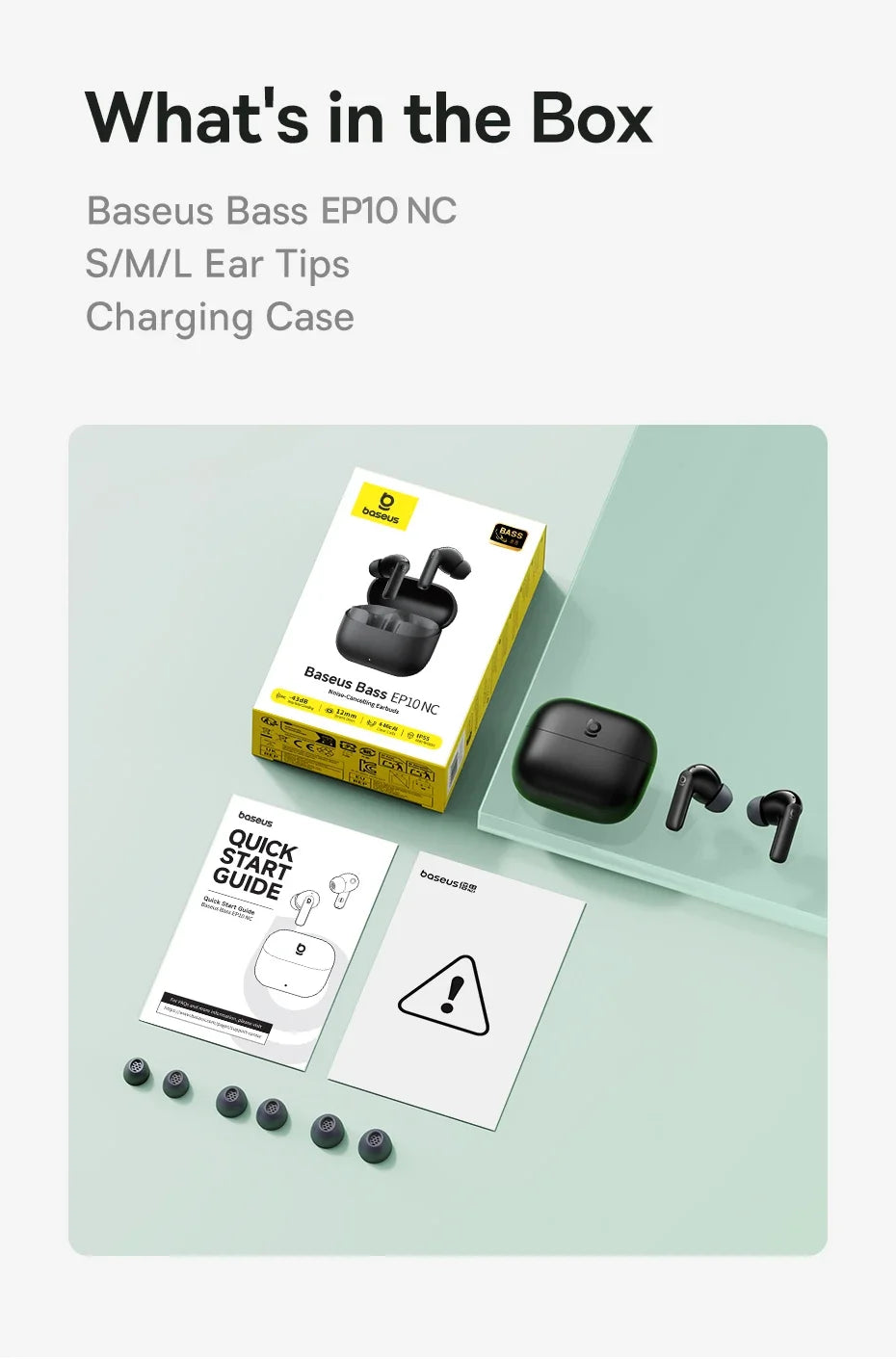 Baseus EP10 NC -43dB Noise Cancelling ANC True Wireless Earbuds Bluetooth 6.0 In-Ear Wireless Earphones 4-Mics for Office Home