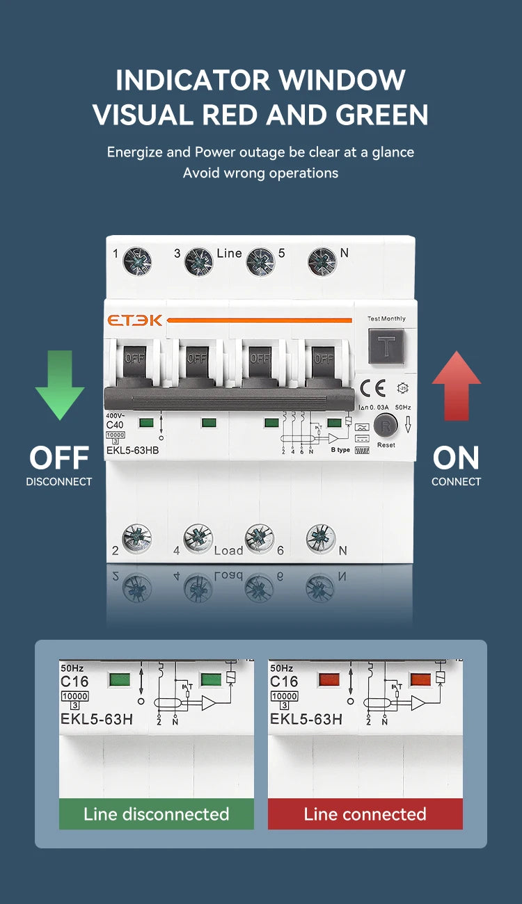 ETEK B Type 230V 1P+N 3P+N  Residual Current Circuit Breaker With Over And Short Current  Leakage Protection C curve RCBO EKL5
