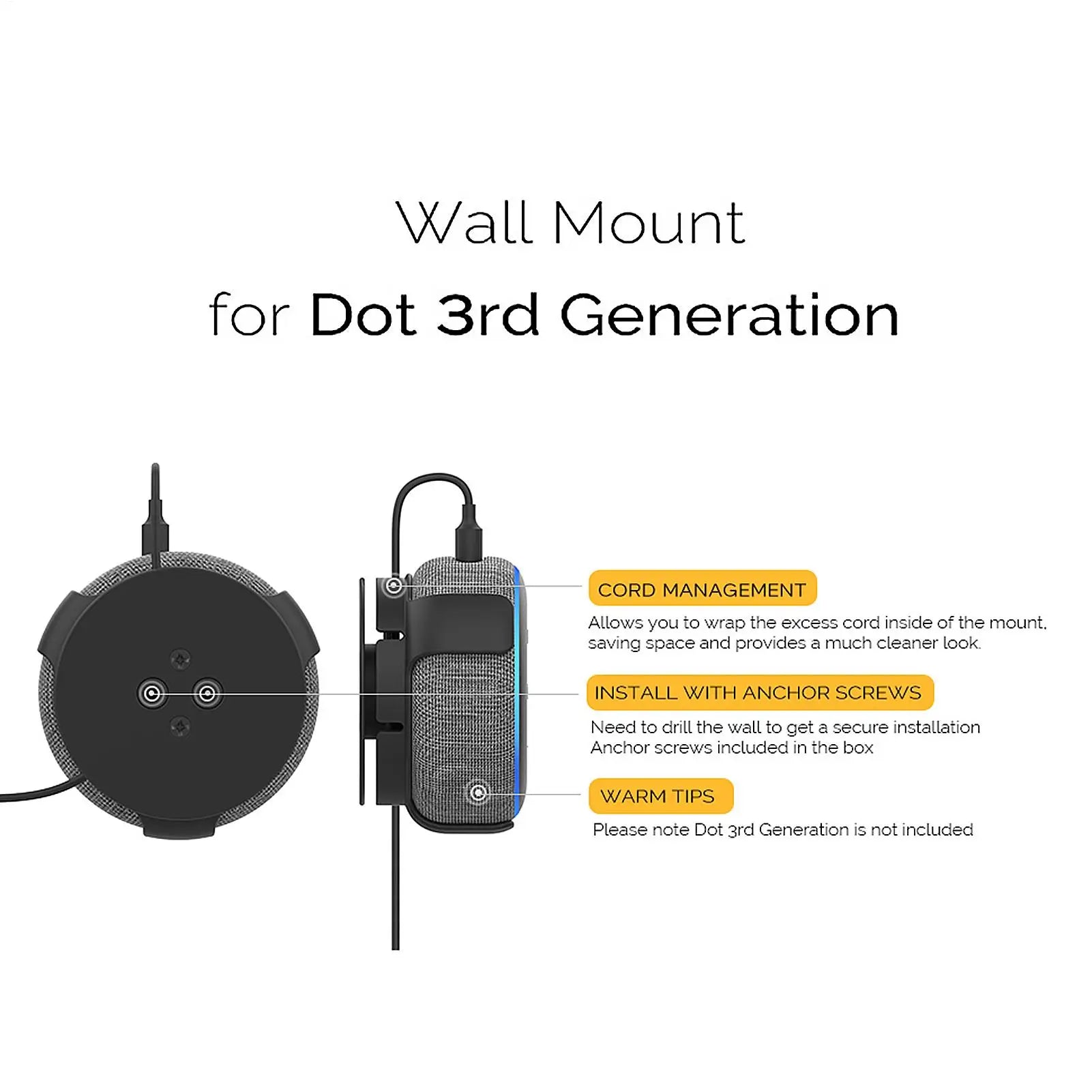 Built In Cable Holder Echo Dot Wall Mount Holder With Smart Speaker Management Space-Saving Accessories For Dot 3rd Gen