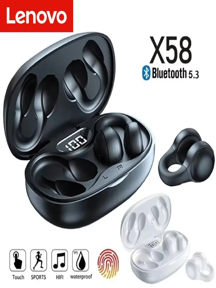 Lenovo TWS X58 5.3Wireless Bone Conduction Headphones Bluetooth Earphones Waterproof Sports Earbuds Earring Ear Hook Mic Headset