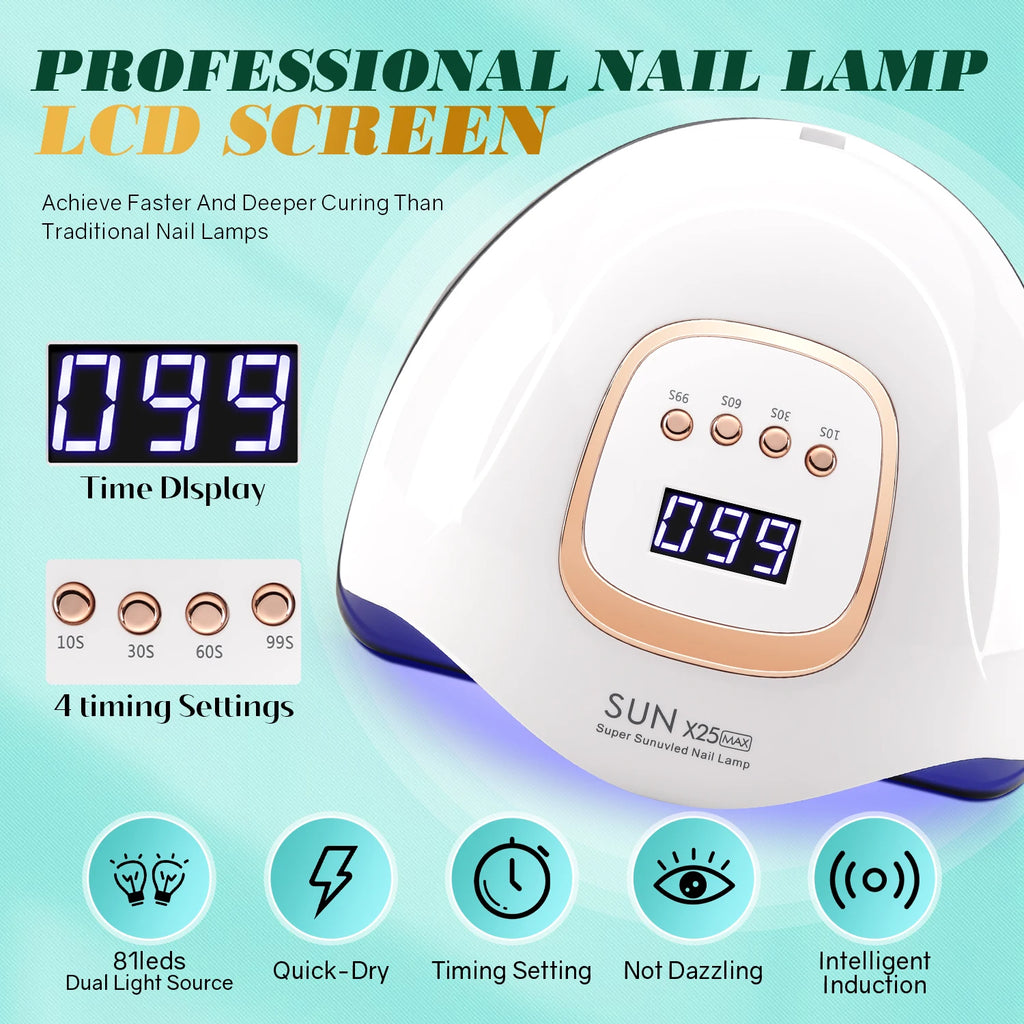 380W UV Nail Lamp 81 LEDs Nail Dryer Machine with LCD Screen Quick-drying Manicure Lamp for Curing All Nails Gel Nail Art Tools