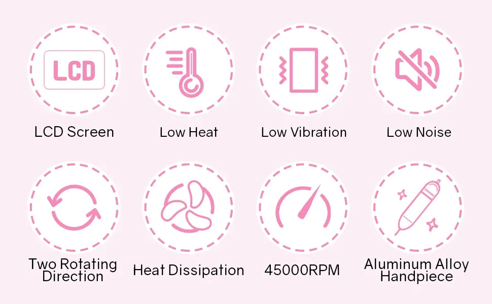 45000RPM Nail Drill Machine Professional Nail Lathe with Large LCD Screen 30W Smart Electric Manicure Polisher Nail Art Toools